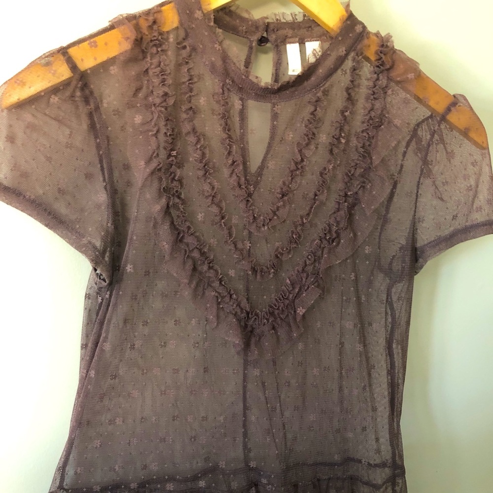 Sheer ruffle lace blouse in frosted plum